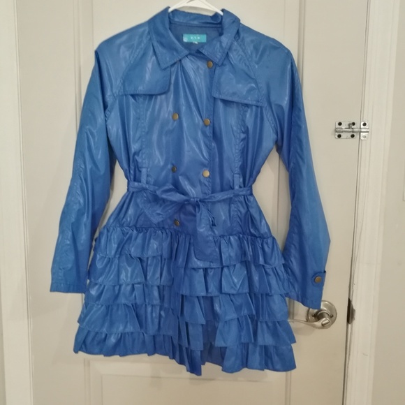 Jackets & Blazers - 3 for $25 Blue ruffled rain jacket with belt small
